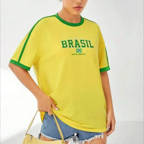 Europe and the United States loose letters yellow green top Y2K women's summer T-shirt sexy clothing street