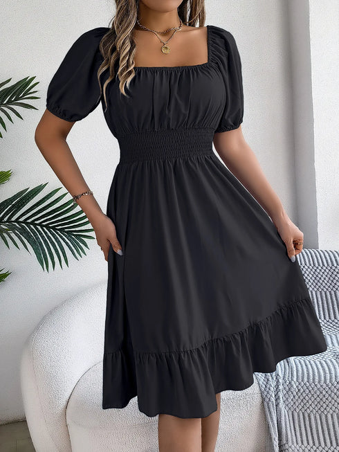 Women's Midi Dresses Casual Square Neck Ruffle Edge Dress
