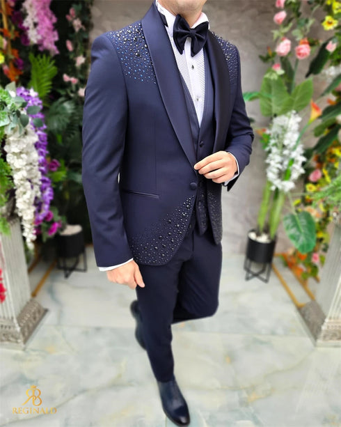 3 Piece Beaded Tuxedo Suit for Wedding and Formal Events