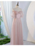 V-Neck Ruched Tulle A-Line Dress With Square Collar And Appliques And Bow Bridesmaid Dress