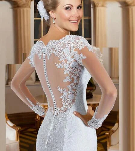 Europe Mermaid Wedding Dress M03 Small Pearls Beaded Lace