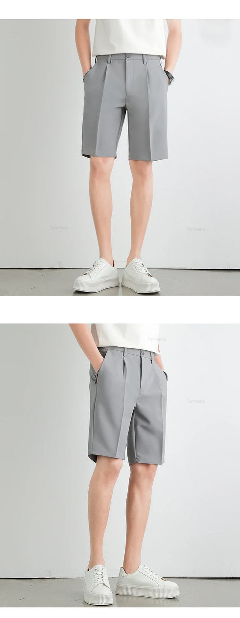 Summer Men's Suit Shorts Solid Color Business Casual Knee-length Pants