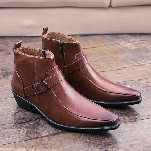 Retro Leather Chelsea Boots for Men - Stylish Pointed Toe Ankle Footwear