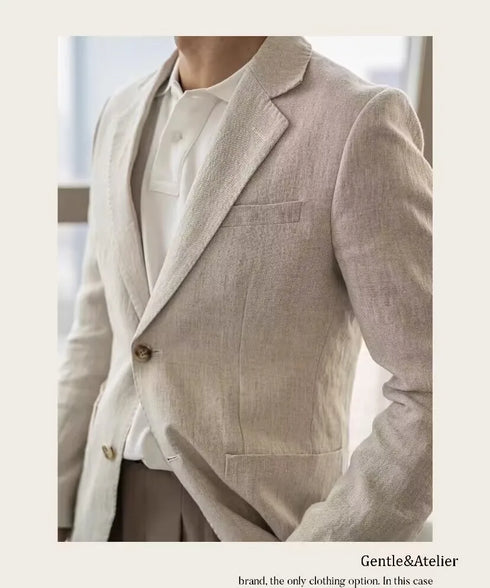 Summer Linen Casual Slim Suit Jacket for Men Lightweight and Breathable Blazer