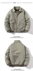 Men's Solid Bomber Jacket - Vintage Retro Military Style Motorcycle Parka - Thick Windbreaker with Pockets for Autumn and Winter Casual Wear