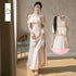 Backless Satin Sleeveless Ankle-Length Evening Dress for Bridesmaid Dress with Built-In Bra and Bow