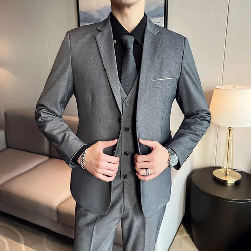 Fashion Business Casual Suit Set for Men with Vest and Trousers for Wedding