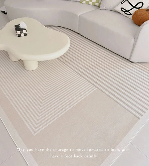 Minimalist Beige Art Stripe Carpet Soft Large Area Rug for Bedroom and Living Room Decor