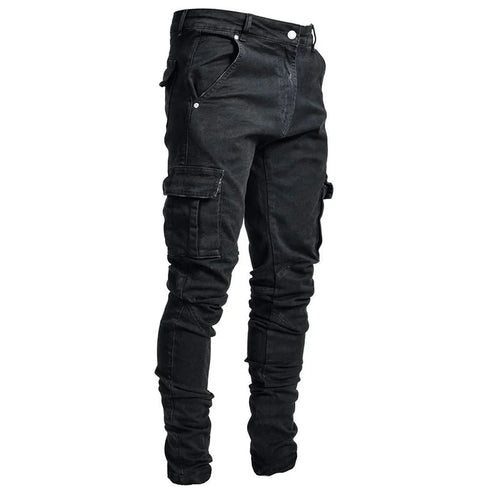 Fashion Streetwear Ripped Skinny Jeans Men Cargo Pants Slim Fit