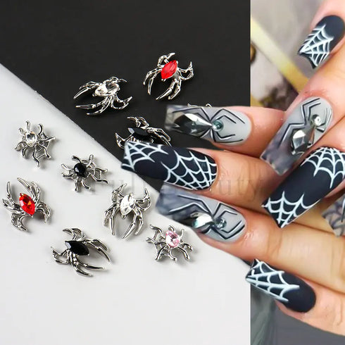 Halloween Spider Nail Art Charms - 3D Alloy Rhinestones for Stylish DIY Manicure and Nail Decor Accessories, Perfect for Gothic Punk and Retro Designs