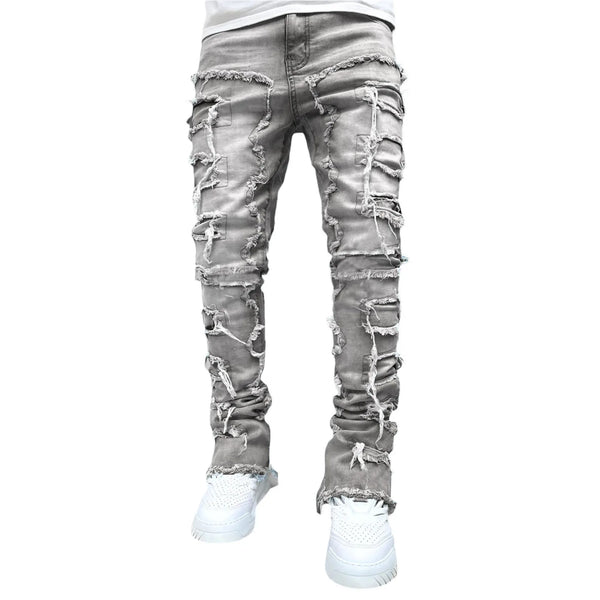 Fashion Repair Low Rise Skinny Denim Pants for Men