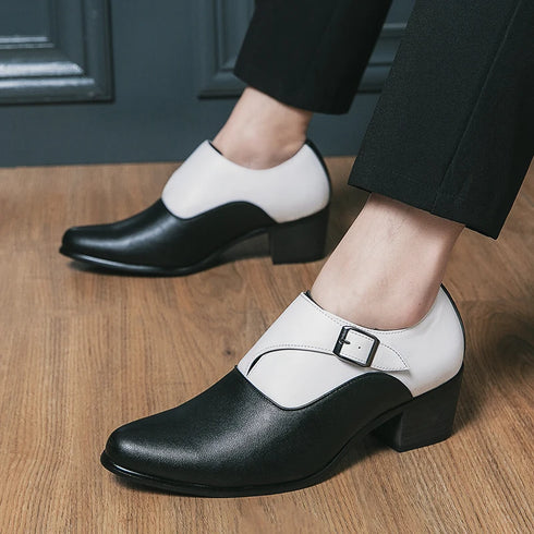 Leather Shoes for Men Cuban Style Heightening Wedding and Business Casual Footwear