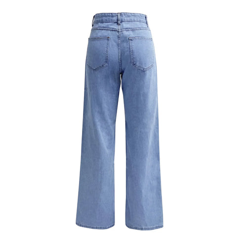 Denim Jeans Women Straight Pants High Waist Loose Basics Ankle Length Y2k Streetwear Slight Stretch