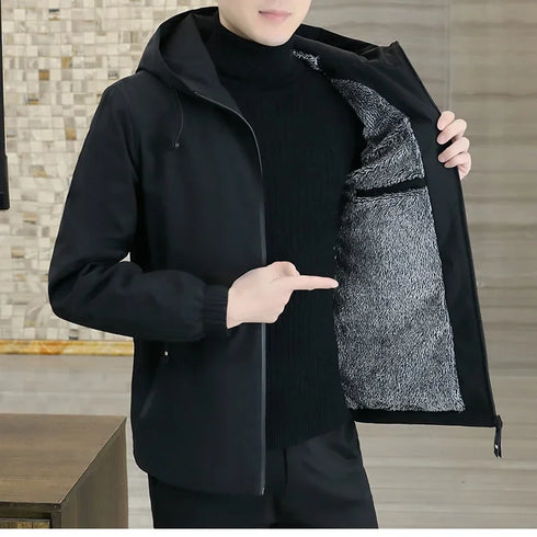 Comfortable and Stylish Men’s Fleece Lined Casual Windbreaker Jacket - Perfect for Autumn and Winter Outdoor Adventures