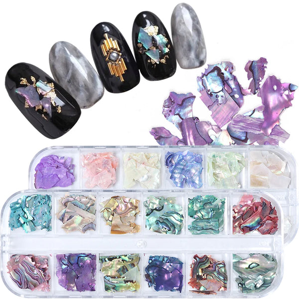 Mermaid-Inspired Abalone Shell Nail Art Flakes - Irregular 3D Slices for Stunning Manicure Designs & Acrylic Nail Rhinestones