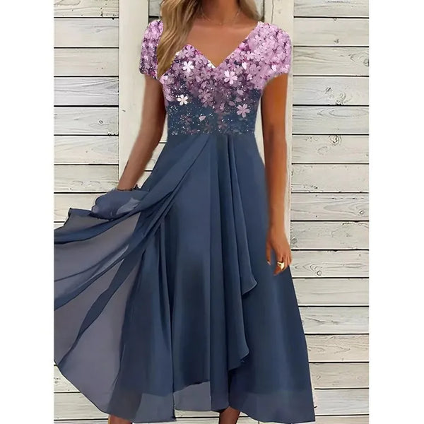 Elegant Lace Patchwork Chiffon Dress for Women Long Bridesmaid Evening Dress