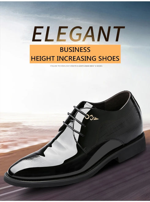 Elevator Dress Shoes for Men Patent Leather Heighten Formal Oxfords