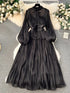 French Luxury Folds Wedding Formal Occasion Dress Women Stand Puff Sleeve Pleated Holiday Chic Robe