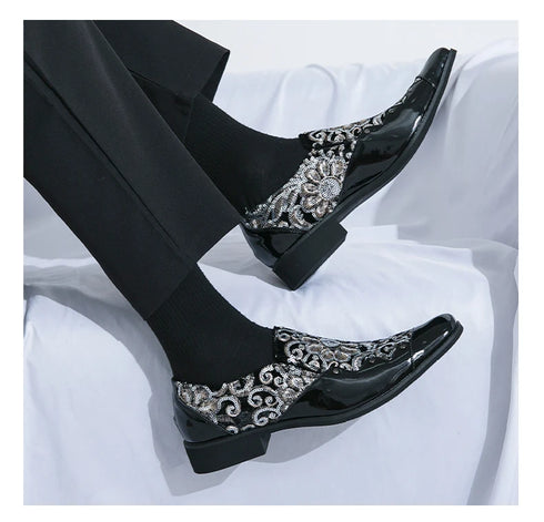 Luxury Patent Leather Loafers for Men - Designer Comfortable Embroidery Shoes Perfect for Wedding and Party, Breathable Formal Dress Footwear in Plus Sizes