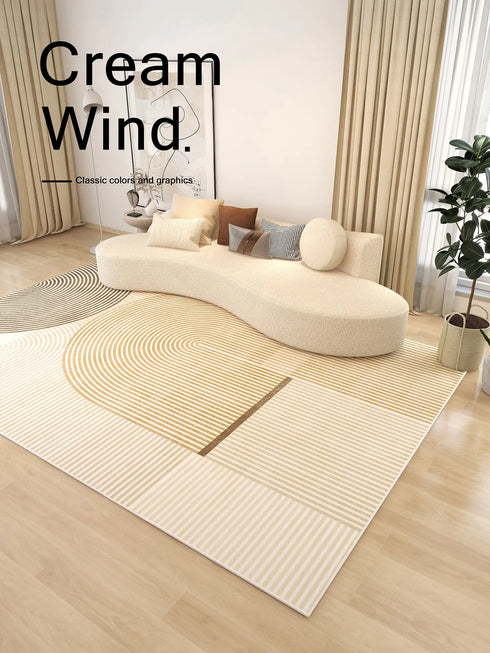 Minimalist Beige Art Stripe Carpet Soft Large Area Rug for Bedroom and Living Room Decor
