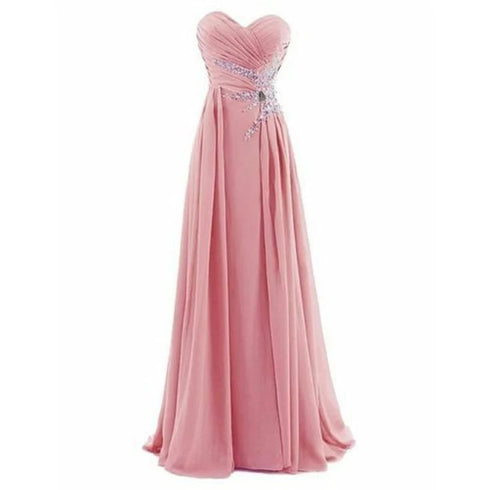 Strapless A-Line Chiffon Bridesmaid Dress With Beading Crystals and Pleats Corset Back