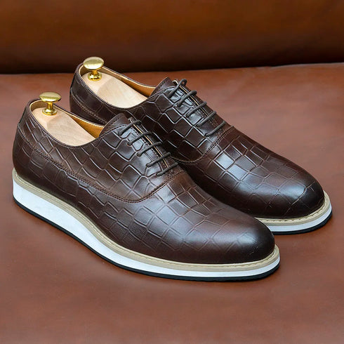 Genuine Leather Snake Pattern Casual Lace-Up Shoes for Men