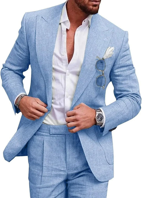 Elegant Men's Linen Suit Set - 2 Piece One Button Slim Fit for Smart Casual Events and Year-Round Style
