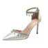 Comemore White Wedding Bridesmaid Satin Pumps with Rhinestones