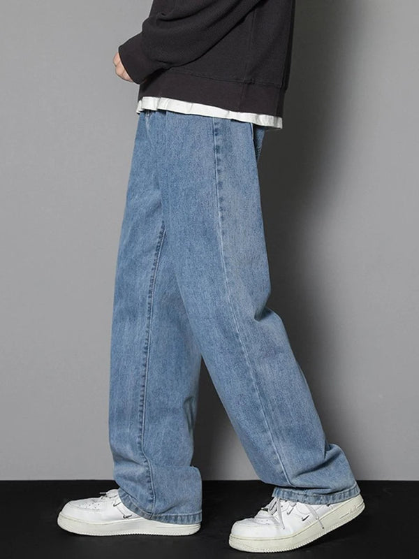 Korean Men's Casual Long Jeans Straight Wide-leg Denim Pants