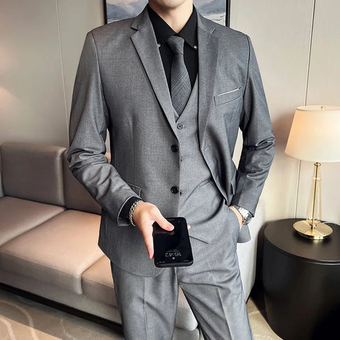 Fashion Business Casual Suit Set for Men with Vest and Trousers for Wedding