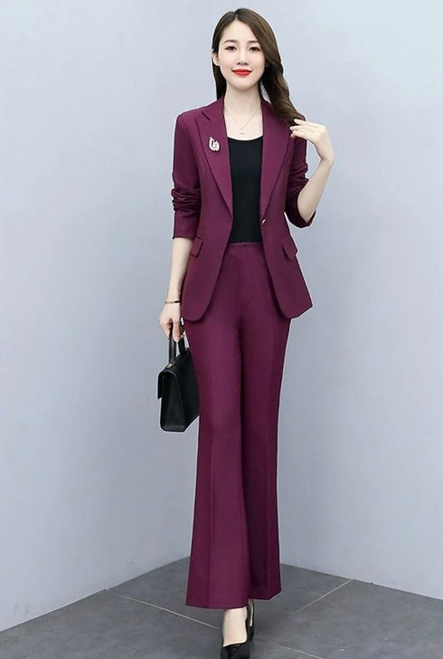 Elegant Women's Blazer and Wide Leg Trouser Suit Set - Classy Two Piece Outfit with Flare Pants for Office and Formal Occasions