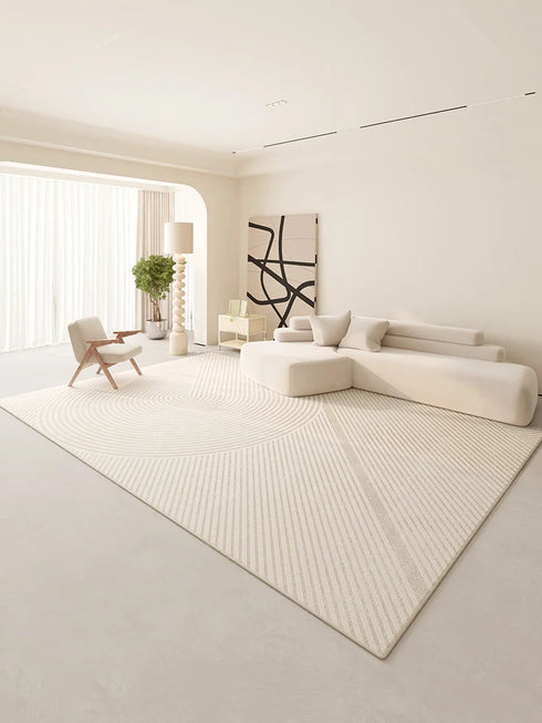 Minimalist Beige Art Stripe Carpet Soft Large Area Rug for Bedroom and Living Room Decor