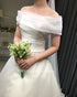 Off The Shoulder Organza A Line Wedding Dress With Ruched Bodice And Lace Up Back Plus Size Bridal Gown