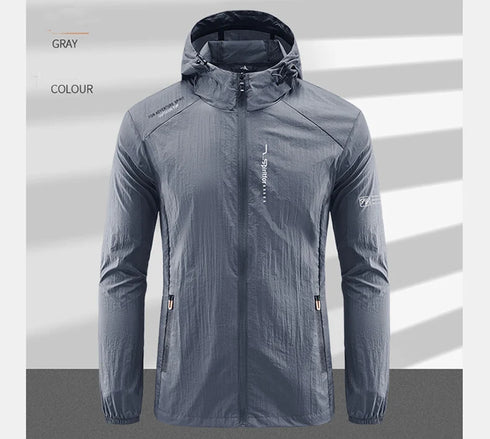 Lightweight Summer Outdoor Windbreaker Jacket for Men - Quick Dry, Sun-Protective, Ideal for Hiking, Fishing, Cycling, and Gym Activities with Hooded Design