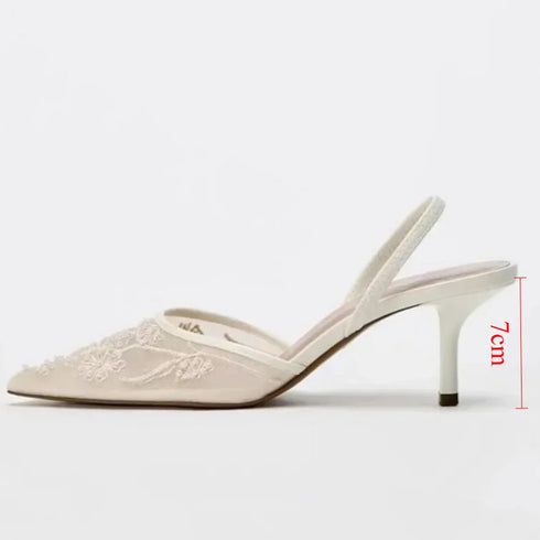 Sexy Mesh Pointed Stiletto Mules Women Heels Elegant