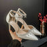Comemore White Wedding Bridesmaid Satin Pumps with Rhinestones