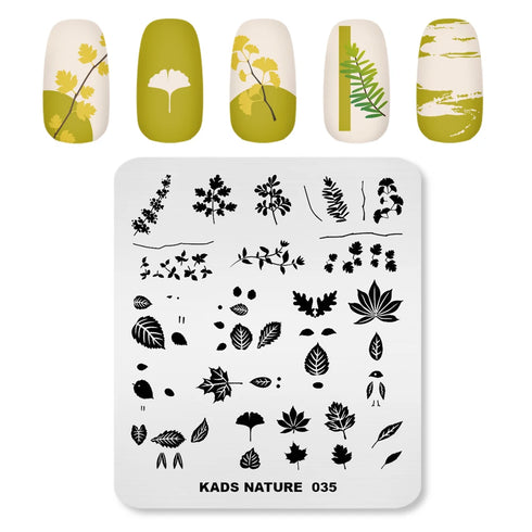 Nature-Inspired Nail Art Stamping Plate - Stainless Steel DIY Manicure Tool with Leaf and Umbrella Patterns for Stunning Nail Designs
