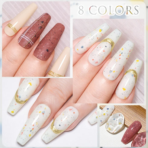 Milky White Snowflake Cream Gel Nail Polish with Pink Glitter Sequins for Stunning Fall Nail Art Design - Soak Off UV LED Varnish for Lasting Beauty