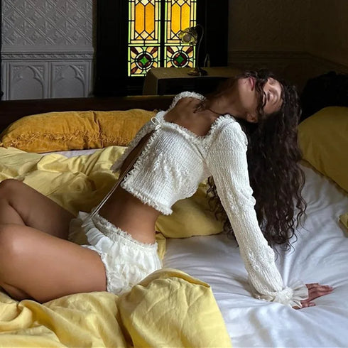 Chic Y2K Ruffle Tiered Mini Skirt and Tie Front Top Co-ord Set for Effortless Night Out - Stylish Summer Outfits Inspo