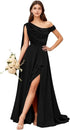 Bridesmaid Dress One Shoulder Chiffon With Pleated Ruffles A-Line Floor-Length Slit Bridal Dress