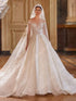 Elegant Sequin A-Line Bridal Gown with Long Sleeves and V-Neck Design