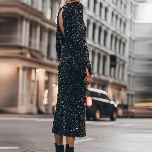 Elegant Sequins Glitter Party Dress For Formal Occasion Women