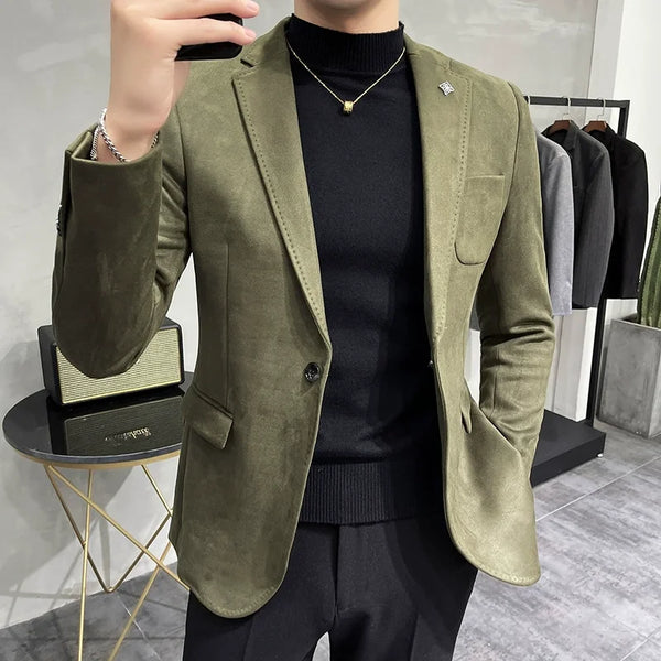 Deerskin Fleece Slim Fit Business Blazer Suit Coat for Men