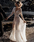 Mordern V- Neck Sequins Wedding Dresses Long Sleeves Gowns