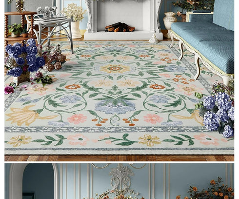 Floral Style Living Room Carpet Machine Washable Large Area Decorative Rug