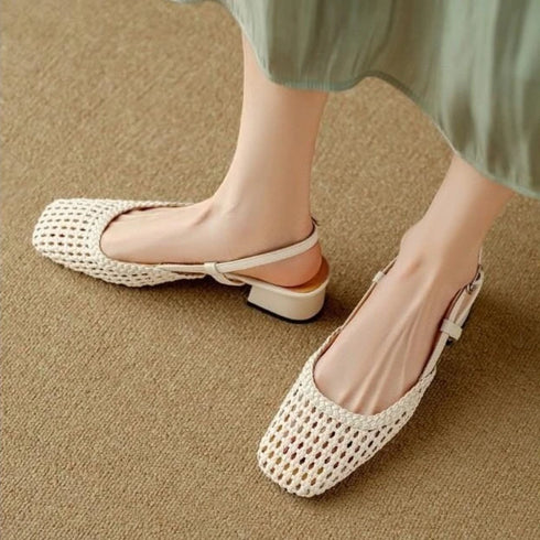 Woven Square Toe Mid Heel Sandals For Women Stylish