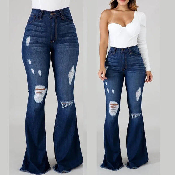 Flare Jeans For Women Denim Boot Cut Distressed High Waist With Pockets And Stretch Comfort Denim Jeans