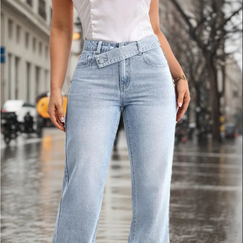 Baggy Jeans With Relaxed Straight Leg Silhouette Denim Pants For Women Casual Light Wash