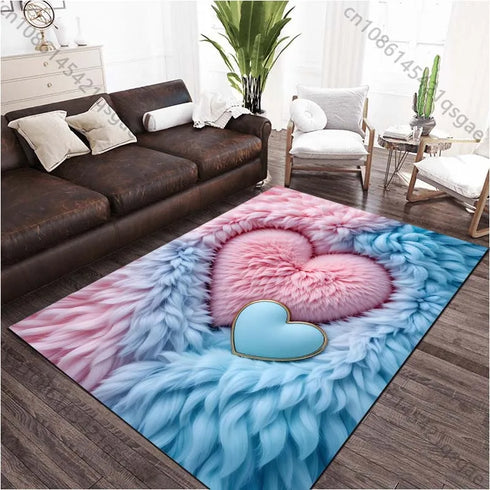 Plush Love Heart Printed Carpet Area Rug for Living Room Bedroom Bathroom Home Decor