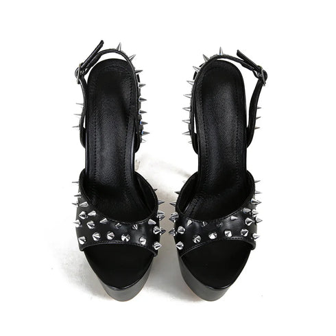 Sexy Peep Toe Platform Sandals Rivet Buckle Strappy Heels